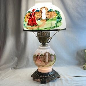Vintage Painted Glass Table Lamp